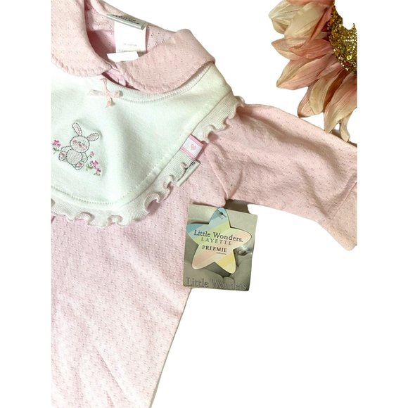 PREEMIE Little Wonders Pink Onesie w/Bib - Picture 3 of 5